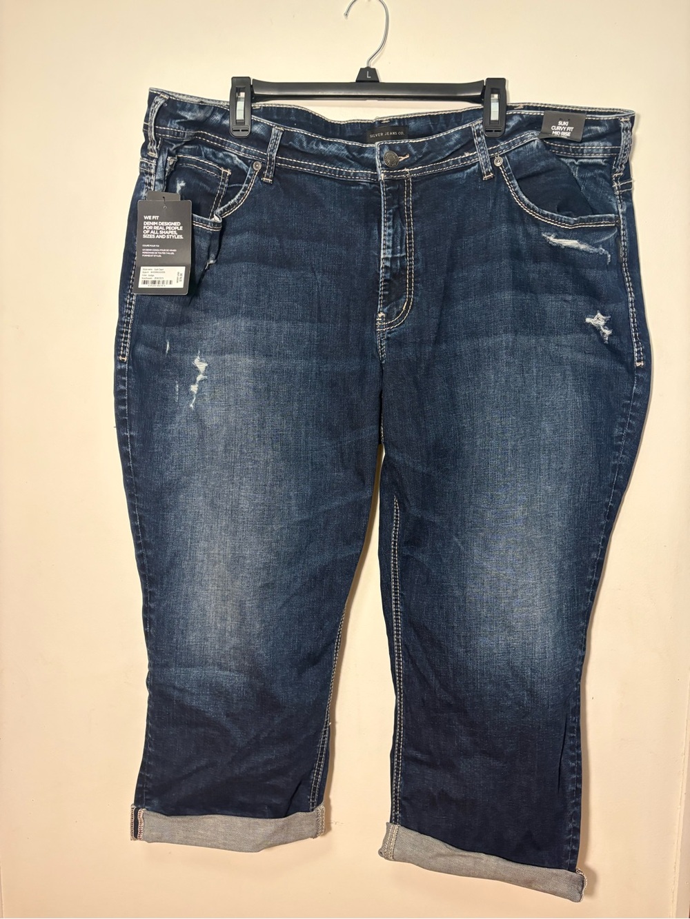 Dark Blue Distressed Women’s Silver Jeans Capris